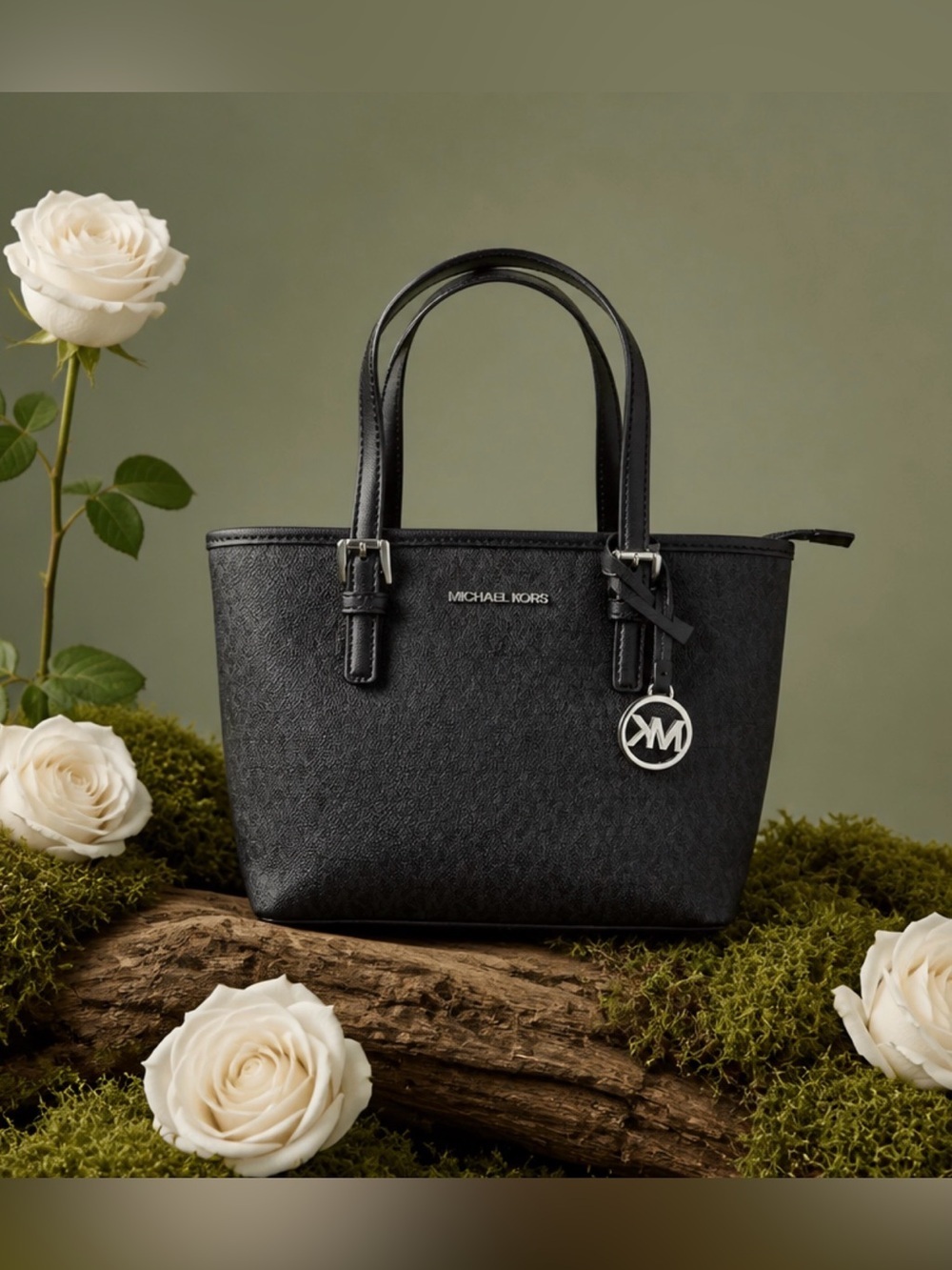 Michael Kors Black Logo-Print Small Saffiano Tote
